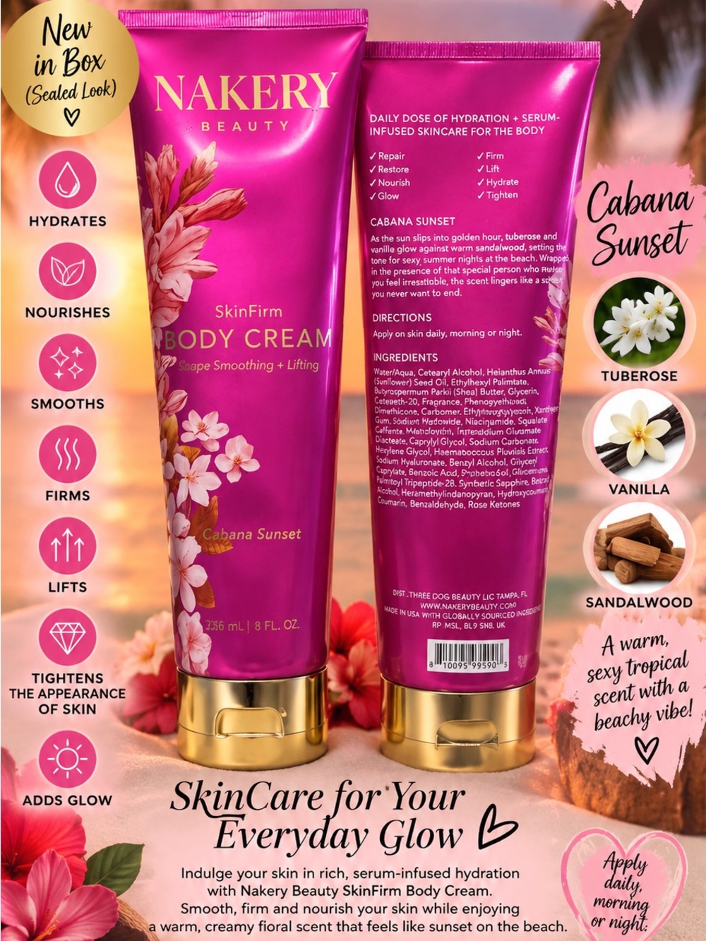 Nakery Beauty SkinFirm Body Cream — Cabana Sunset (Pink)